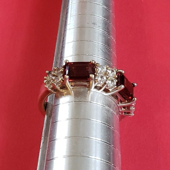 Vintage 925 Red Garnet Diamond ring - Picture 4 of 4